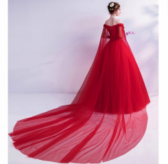 Donna Bridal originální společenské šaty s dlouhými rukávy cca 2,25 m dlouhé + SPODNICE ZDARMA kód 264 - Červená