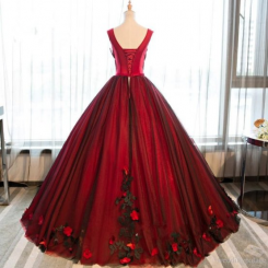 Donna Bridal romantické šaty s květinovou aplikací v 3D + SPODNICE ZDARMA kod 265 - Červená tmavá