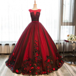 Donna Bridal romantické šaty s květinovou aplikací v 3D + SPODNICE ZDARMA kod 265 - Červená tmavá