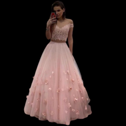 Donna Bridal dvoudílné šaty s květiny na sukni v 3D a krajkovým živůtkem Růžová Velikost 32 kód 279