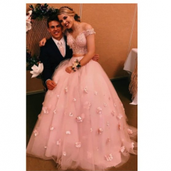 Donna Bridal dvoudílné šaty s květiny na sukni v 3D a krajkovým živůtkem Růžová Velikost 32 kód 279