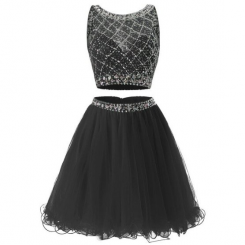 Donna Bridal dvoudílné koktejlové šaty, živůtek s pajetkami a korálky kód 281 - Černá