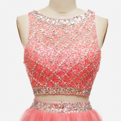 Donna Bridal dvoudílné koktejlové šaty, živůtek s pajetkami a korálky kód 281 - Korálová