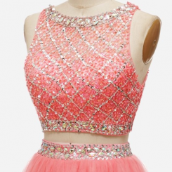 Donna Bridal dvoudílné koktejlové šaty, živůtek s pajetkami a korálky kód 281 - Korálová
