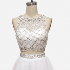 Donna Bridal dvoudílné koktejlové šaty, živůtek s pajetkami a korálky Bílá Velikost 32 kód 281