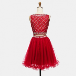 Donna Bridal dvoudílné koktejlové šaty, živůtek s pajetkami a korálky kód 281 - Červená
