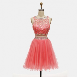 Donna Bridal dvoudílné koktejlové šaty, živůtek s pajetkami a korálky kód 281 - Korálová
