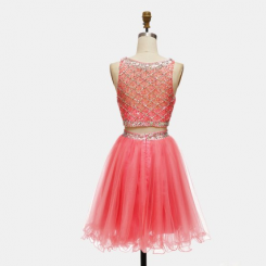 Donna Bridal dvoudílné koktejlové šaty, živůtek s pajetkami a korálky kód 281 - Korálová