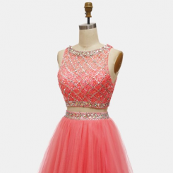 Donna Bridal dvoudílné koktejlové šaty, živůtek s pajetkami a korálky kód 281 - Korálová