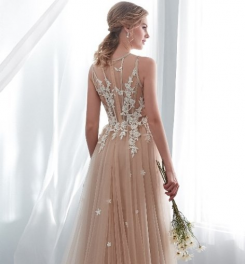 Donna Bridal romantické šaty s krajkovým živůtkem a s hvězdičkami na sukni kód 336 - Šampaň