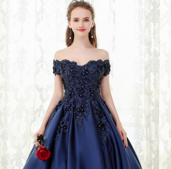 Donna Bridal luxusní společenské a večerní šaty + SPODNICE ZDARMA Modrá námořnická Velikost 34 kod 348