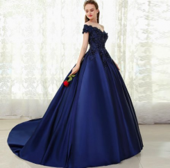 Donna Bridal luxusní společenské a večerní šaty + SPODNICE ZDARMA Modrá námořnická Velikost 34 kod 348