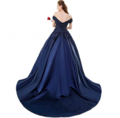 Donna Bridal luxusní společenské a večerní šaty + SPODNICE ZDARMA Modrá námořnická Velikost 34 kod 348