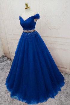 Donna Bridal krásné plesové a společenské šaty s kamínky na sukni + SPODNICE ZDARMA Modrá královská Velikost 32 kod 349