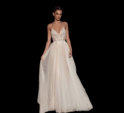 Donna Bridal skladem boho svatební šaty s krásně zdobenou sukní a krajkovým živůtkem Šampaň Velikost 32 kód 391