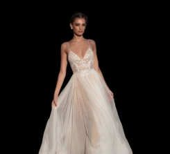 Donna Bridal skladem boho svatební šaty s krásně zdobenou sukní a krajkovým živůtkem kód 391 - Šampaň