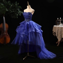 Donna Bridal princeznovské šaty vepředu krátké, vzadu dlouhé s vlečkou kód 419 - Modrá královská