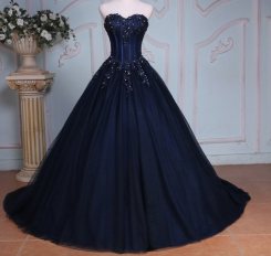 Donna Bridal princeznovské plesové šaty s korzetovým živůtkem + SPODNICE ZDARMA Modrá námořnická Velikost 30 kód 425