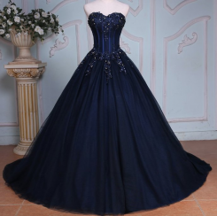 Donna Bridal princeznovské plesové šaty s korzetovým živůtkem + SPODNICE ZDARMA kód 425 - Modrá námořnická