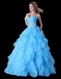 Donna Bridal plesové a večerní šaty s bohatě volánkovou sukní kod 340 - Modrá nebeská