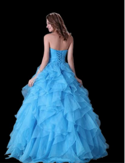 Donna Bridal plesové a večerní šaty s bohatě volánkovou sukní kod 340 - Modrá nebeská