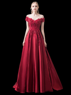 Donna Bridal korzetové šaty s odhalenými rameny + SPODNICE ZDARMA kód 369 - Červená