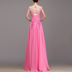 Růžová BARBIE Donna Bridal elegantní šaty na ples s květovaným živůtkem a s oválným zadním výstřihem kód 233 - Růžová BARBIE