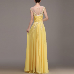 Žlutá Donna Bridal elegantní šaty na ples s květovaným živůtkem a s oválným zadním výstřihem kód 233 - Žlutá