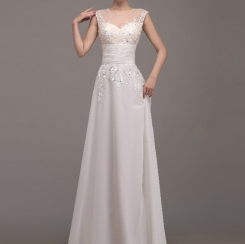 Bílá Donna Bridal elegantní šaty na ples s květovaným živůtkem a s oválným zadním výstřihem kód 233 - Bílá